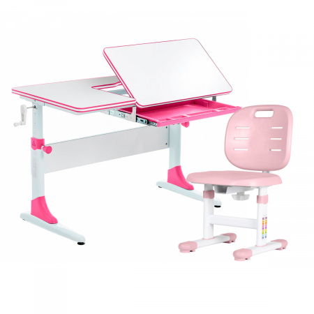 Комплект растущая парта Anatomica Study-100 + со стулом Anatomica Lux-Pro белый/розовый/розовый