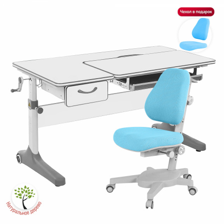 Комплект  парта Anatomica Uniqa Lite + кресло Anatomica Armata белый/серый/голубой