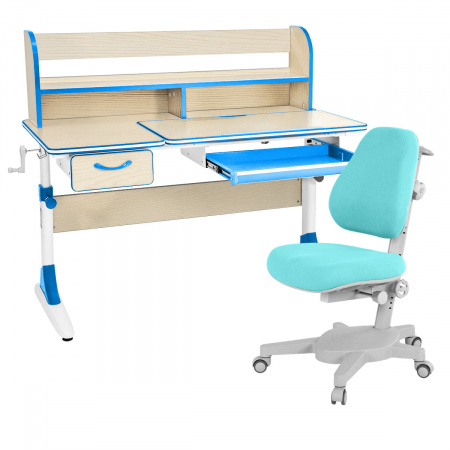 Комплект растущая парта Anatomica Study-120 Lux + кресло Anatomica Armata  клен/голубой