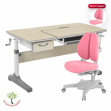 Комплект  парта Anatomica Uniqa Lite + кресло Anatomica Armata  Duos клен/ серый/ розовый