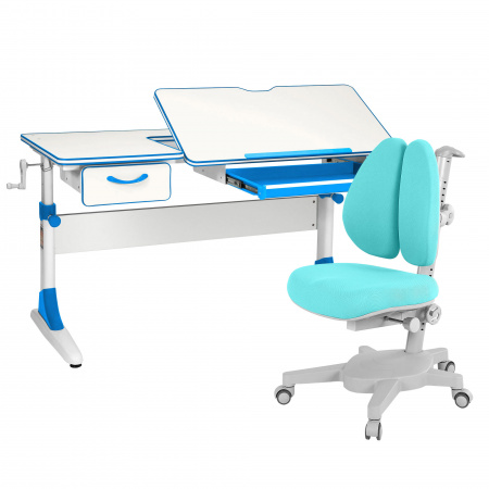 Комплект растущая парта Anatomica Study-120 + кресло Anatomica Armata Duos  белый/голубой