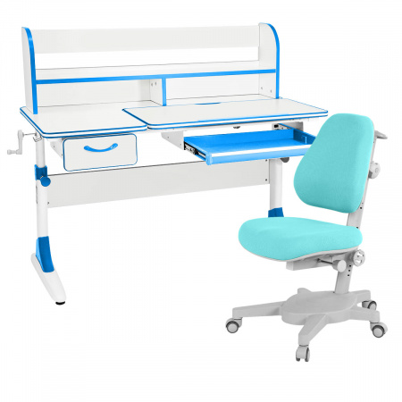 Комплект растущая парта Anatomica Study-120 Lux + кресло Anatomica Armata  белый /голубой 