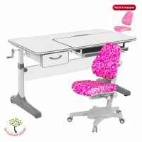 Комплект  парта Anatomica Uniqa Lite + кресло Anatomica Armata  белый/серый/розовый с пузырями 