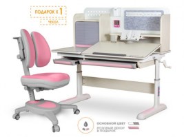 Комплект парта Mealux Winnipeg Multicolor + кресло Onyx Duo беленый дуб/ розовый/розовый