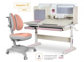 Комплект парта Mealux Winnipeg Multicolor + кресло Mealux Onyx Duo беленый дуб/розовый/ светло розовый