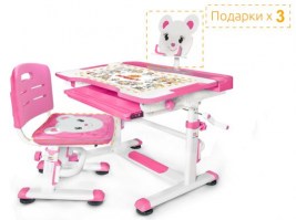 Комплект парта и стульчик Mealux BD-04 New XL Teddy белый-розовый