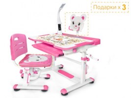 Комплект парта и стульчик Mealux BD-04 New XL Teddy (с лампой)/белый-розовый