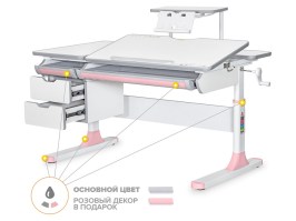 Детский стол Mealux Hamilton Multicolor + полка белый/розовый