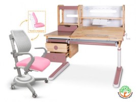 Комплект парта  Mealux Oxford Wood Max+ кресло Mealux Ergoback розовый