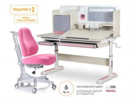 Комплект парта Mealux Winnipeg Multicolor + кресло Match (grey base) розовый