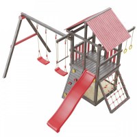Детская деревянная игровая площадка Сибирика с сеткой цвет Umbra - Carmine