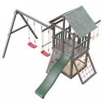 Детская деревянная игровая площадка Сибирика с сеткой цвет Umbra - Emerald