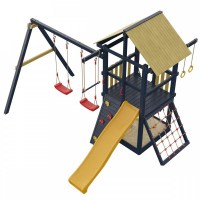 Детская деревянная игровая площадка Сибирика с сеткой цвет Indigo - Ochre