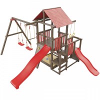 Детская деревянная игровая площадка Сибирика с  2-я горками цвет Umbra - Carmine