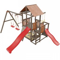 Детская деревянная игровая площадка Сибирика с  2-я горками цвет Umbra - Terracotta