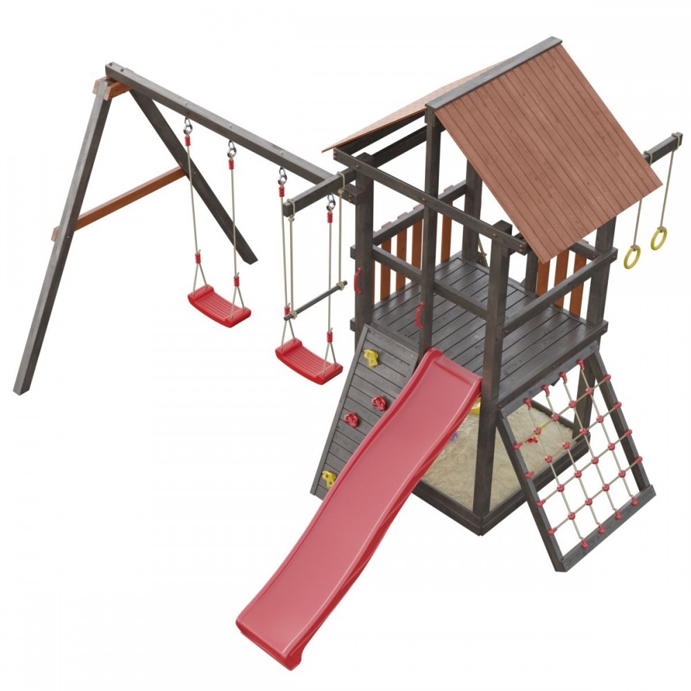 Детская деревянная игровая площадка Сибирика с сеткой цвет Umbra - Terracotta