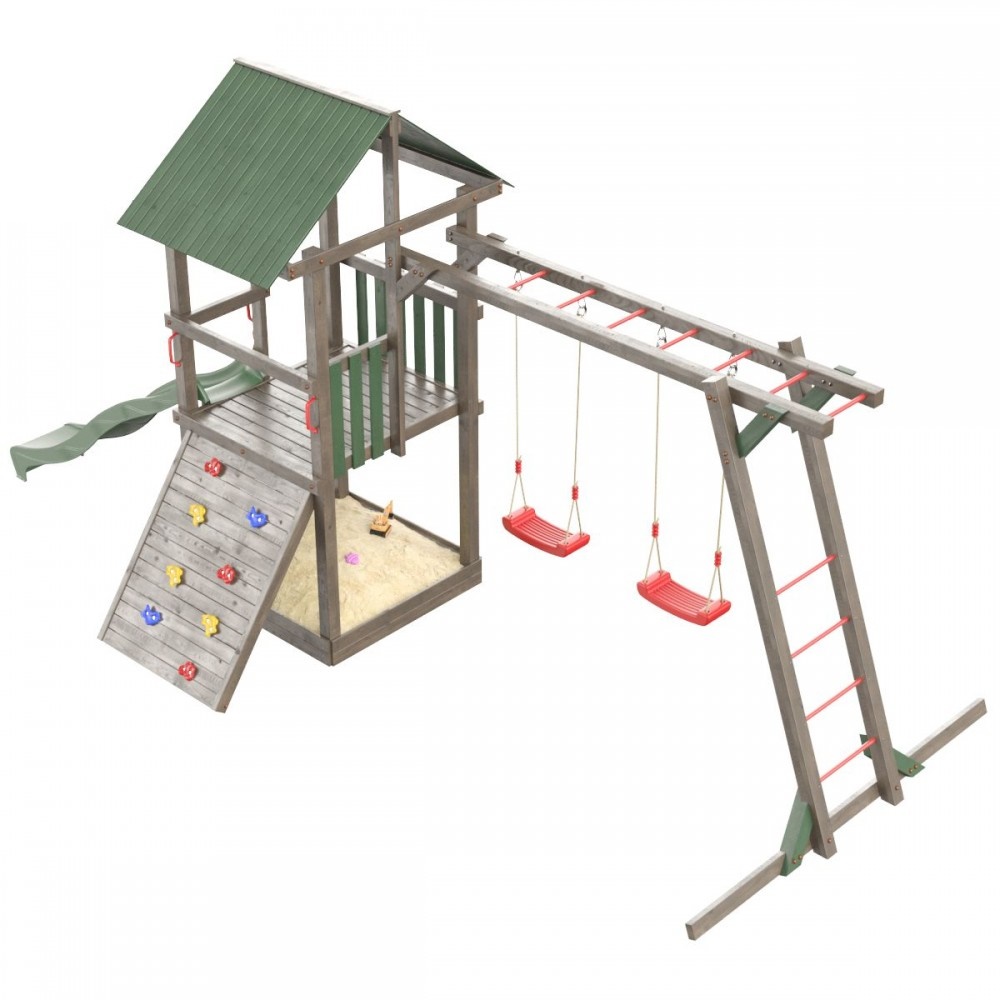 Детская деревянная игровая площадка Сибирика с  рукоходом цвет Umbra - Emerald