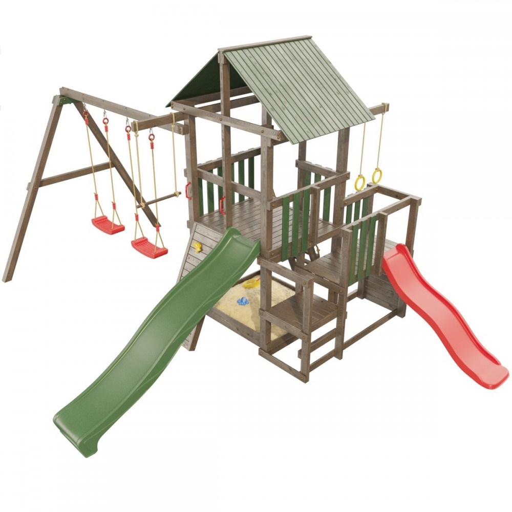 Детская деревянная игровая площадка Сибирика с  2-я горками цвет Umbra - Emerald