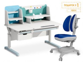 Комплект парта с электроприводом  Mealux Electro 730 +надстройка  + кресло Mealux Onux Duo голубой/синий