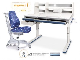 Комплект парта  Mealux  Montreal Multicolor белый   + кресло Mealux Match синие с узором