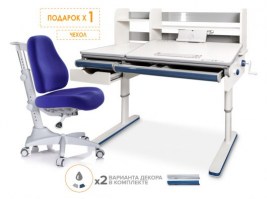 Комплект парта  Mealux  Montreal Multicolor белая   + кресло Mealux Match синие 
